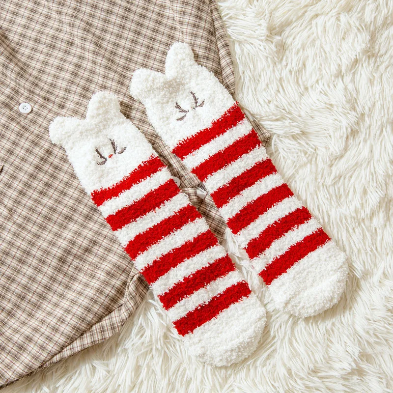 Махровые носки с вышитыми кошачьими хлебными пушистыми ушками; домашние тапочки; женские зимние Утепленные бархатные носки в стиле Харадзюку - Цвет: 6