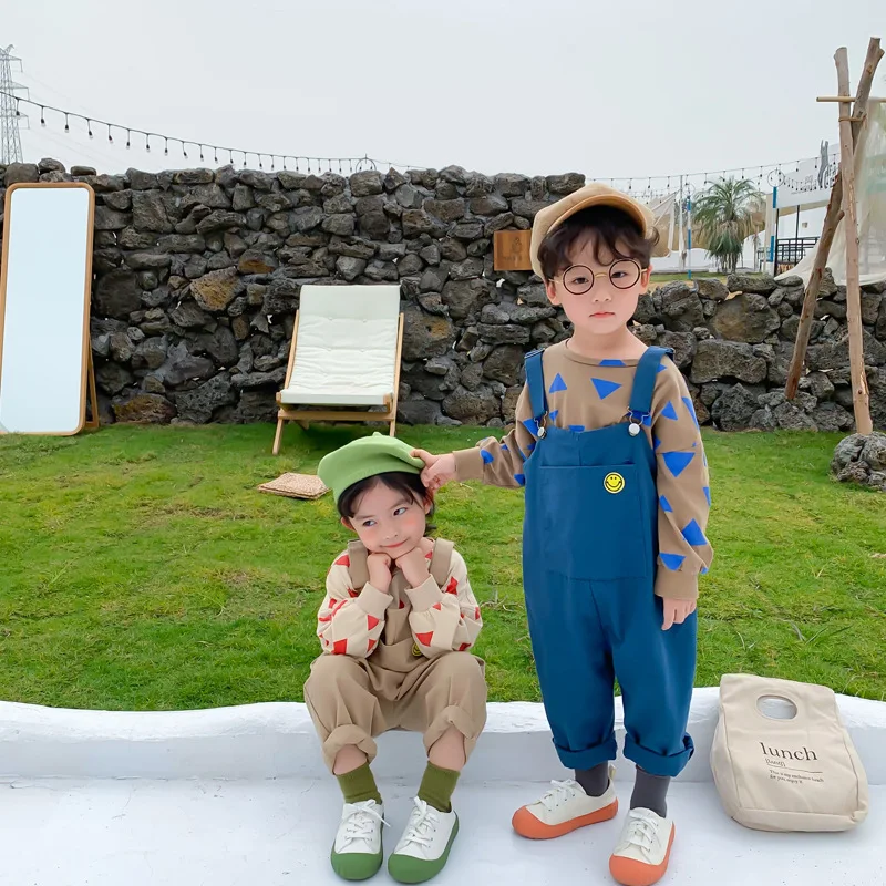 

Fashion boys girls oversized overalls spring korean style 2020 cartoon casual suspender pants