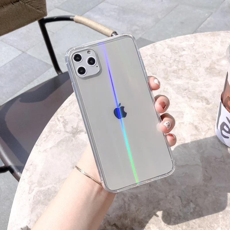 Радужный лазерный чехол для iPhone X XR XS Max 11 11 Pro Max 6 6s 7 8 Plus XS роскошный цветной градиентный прозрачный акриловый чехол для телефона