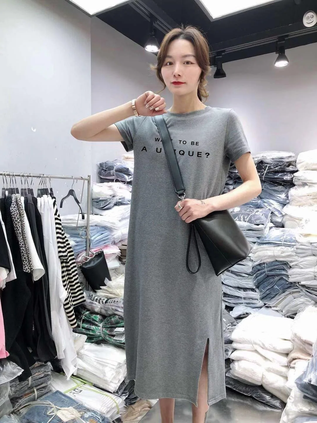 

Summer Short-sleeved Mid-length WOMEN'S Short Sleeves Belly Covering Large Size Loose-Fit Skirt Fat Mm Base T-shirt Skirt