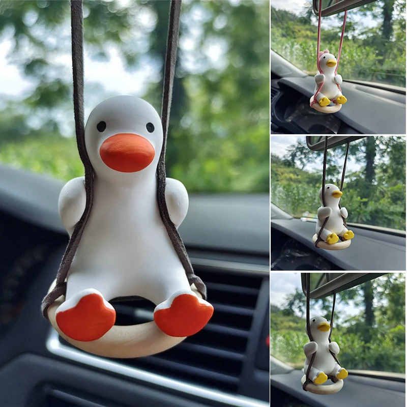 New Swinging Duck Hanging Ornament Cute Car Rear View Mirror Pendant Creative Decoration For