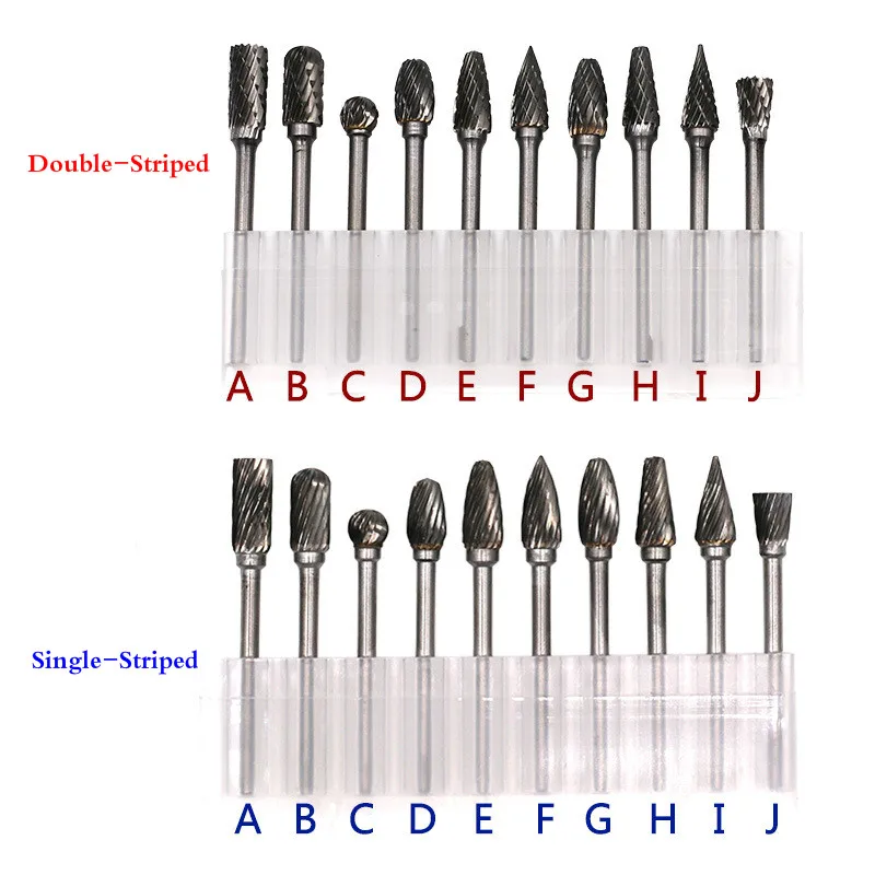 10Pcs/Box Rotary Burrs Electric mill accessories Files Tungsten Carbide Steel Burr Bit Set 3mm Shank 6mm Cut Head | Инструменты