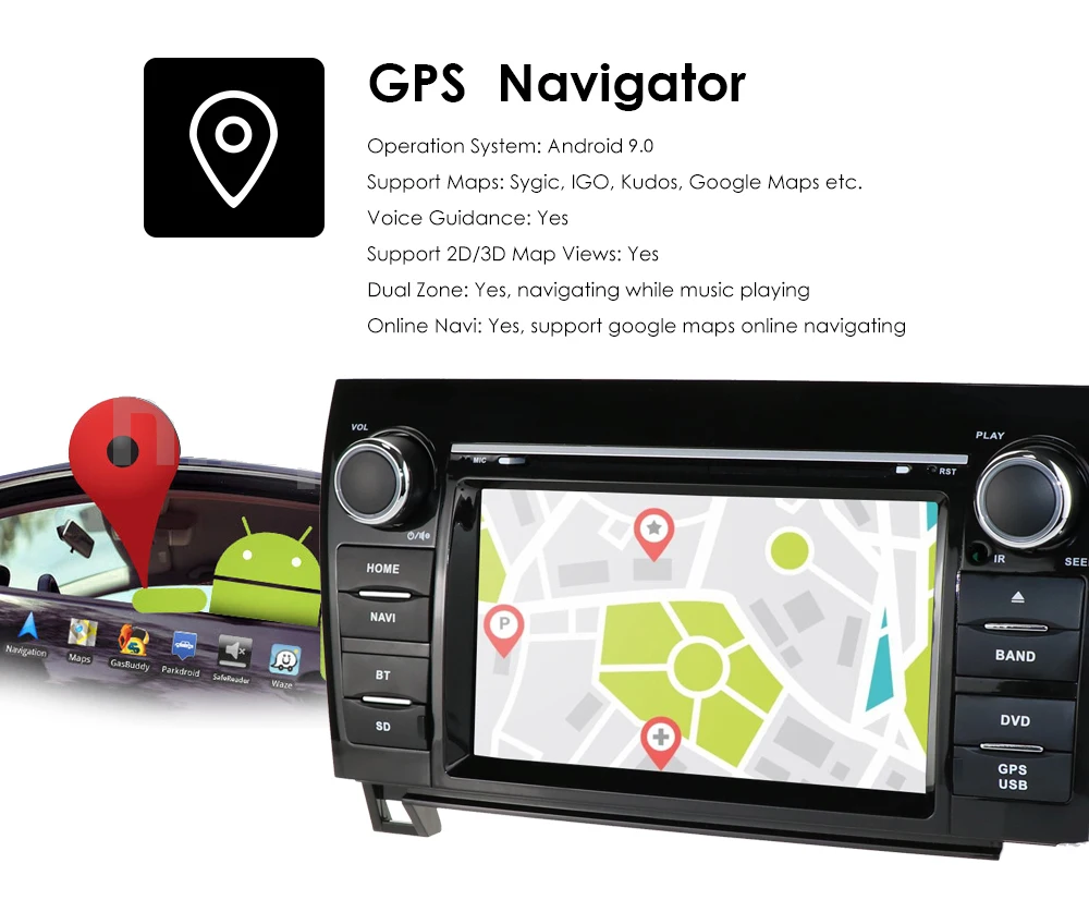 Discount Android 9.0 2din  QuadCore2GB RAM 32GB SD 16GB ROM Car DVD Player for Toyota Tundra Sequoia Radio Stereo GPS Navigation system 17
