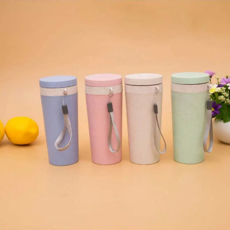

Double-layer wheat fragrant cup, wheat straw water cup protective water bottle, portable thermos water bottle
