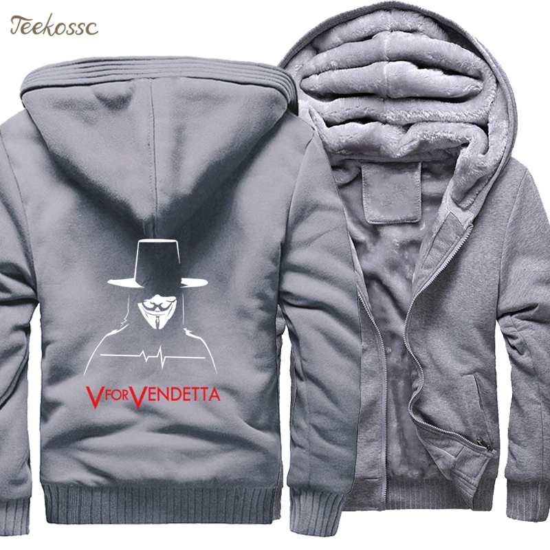 V for Vendetta, мужская толстовка с капюшоном, куртки для мужчин,, Зимние флисовые толстовки на молнии, плотные толстовки, черная толстовка с капюшоном, пальто для мужчин