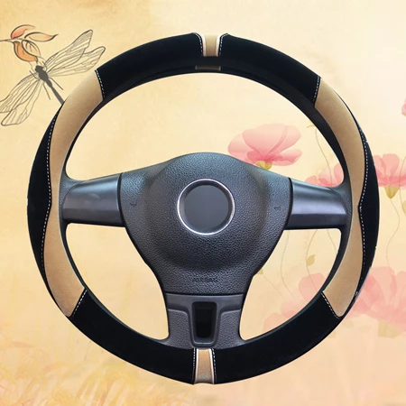 Beige Универсальный чехол рулевого колеса автомобиля 5 цветов плюшевый теплый прекрасный Volant для девочек женские автомобильные аксессуары Оплетка на руль - Название цвета: Beige