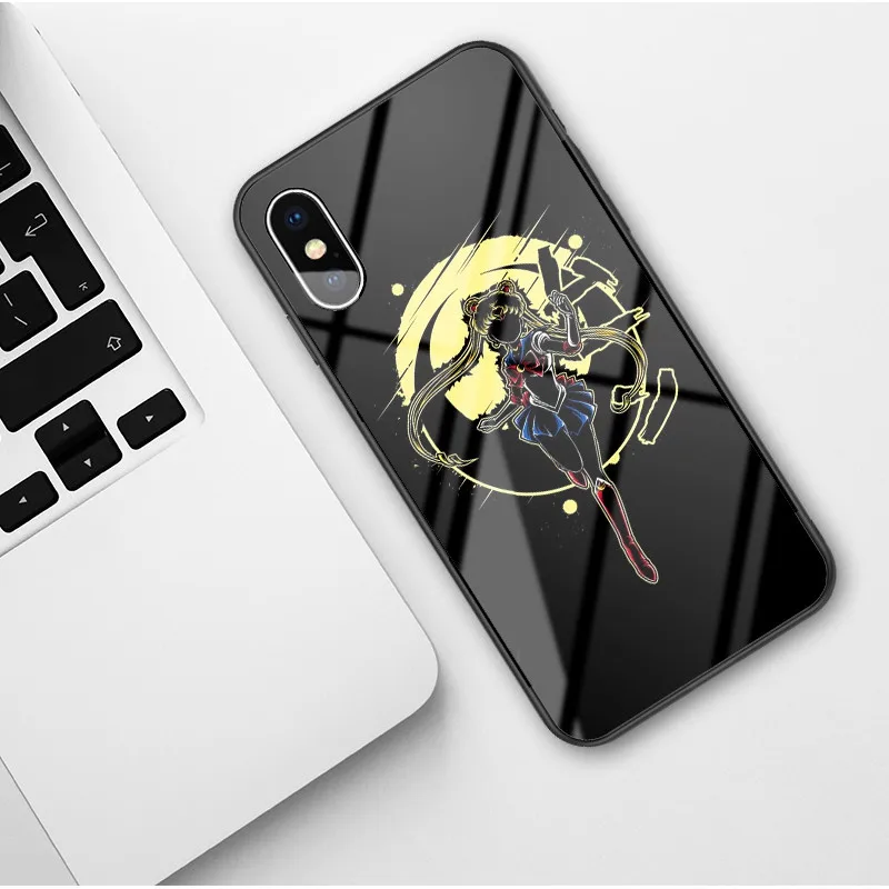 Чехол для телефона Sailor Moon японского аниме Kawaii для iPhone XR 6 6S 7 8 Puls X XS MAX, чехлы из закаленного стекла, чехол для iPhone 11 Pro Max - Цвет: Glass shell