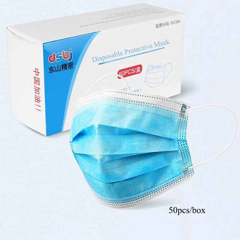

Disposable Protective Mask High Quality Breathable Face Mask Blue Color 3-Layer Mask Non-Woven Fabric Disposable Mask 50pcs/box