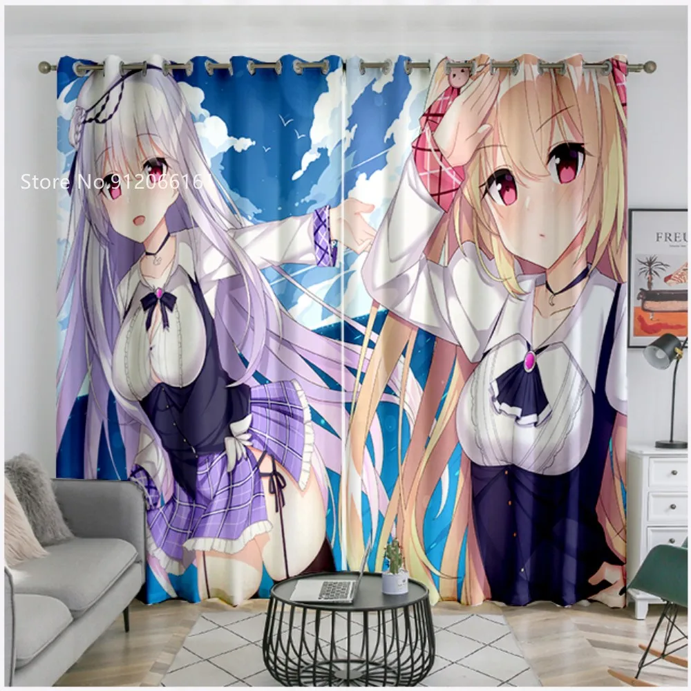 Azur Lane Blackout Curtain Japan Anime Game Manga 3D Print For Kids Bedroom Window Drapes Folio/One Piece Window Treatment 