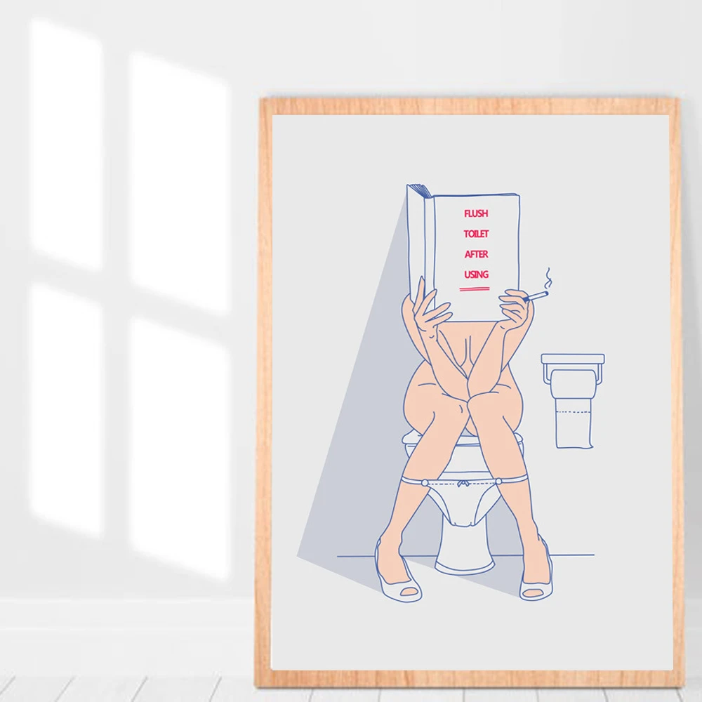 Funny Sexy Women on The Toliet Canvas Painting Humor Quote Lady Reading  Magazine In Bathroom Poster Wall Art Decor|Painting & Calligraphy| -  AliExpress