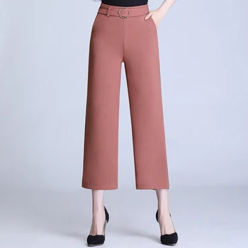 

Women Black Ankle-Length Wide-Leg Pants New 2020 Spring and Summer Fashion High Waist Straight Loose Women Office Casual Pants