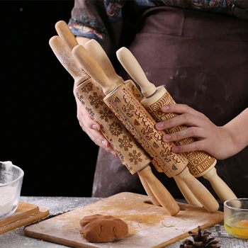 

Valentine's Day DIY Christmas Embossing Rolling Pin Various pattern Baking Cookies Biscuit Fondant Cake Dough Engraved Roller