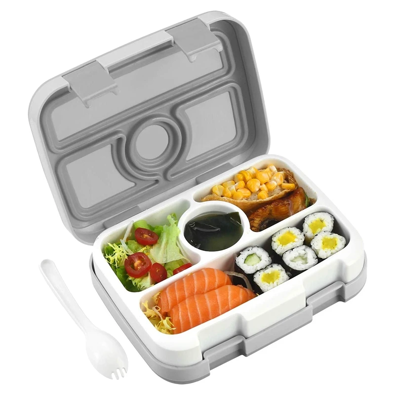 

Lunch Box with Spoon, Leakproof, BPA-Free, 4 Compartments Food Container Great for School, Picnics, Travel and More(Grey)