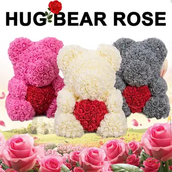 

Romantic Artificial Rose Heart-Shaped PE Lovely Birthday Rose Bear Wedding Love Bear Dolls Girlfriend Gift Decorations
