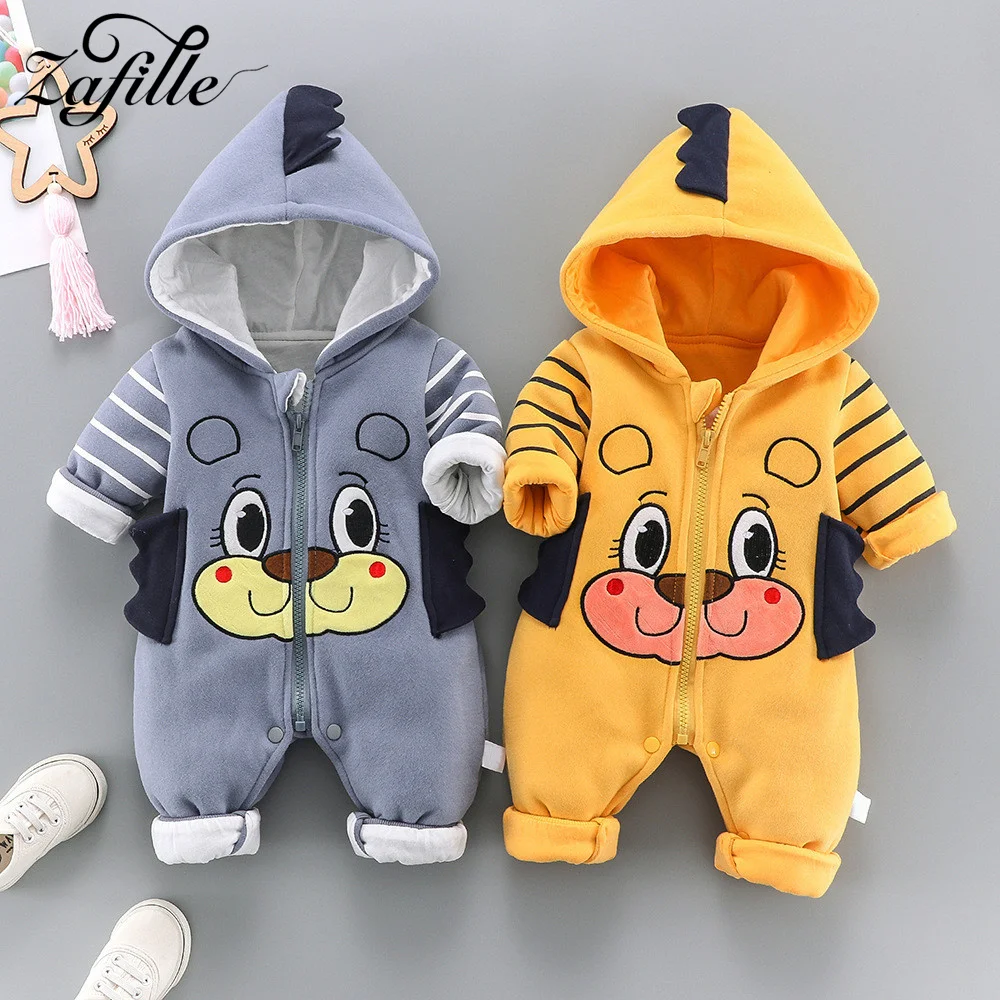 Newborn Baby Winter Clothes Cartoon Bear Toddler Boy Clothes Zipper Hooded Boys Romper Baby Costume Winter Jumpsuit Kids baby jumpsuit