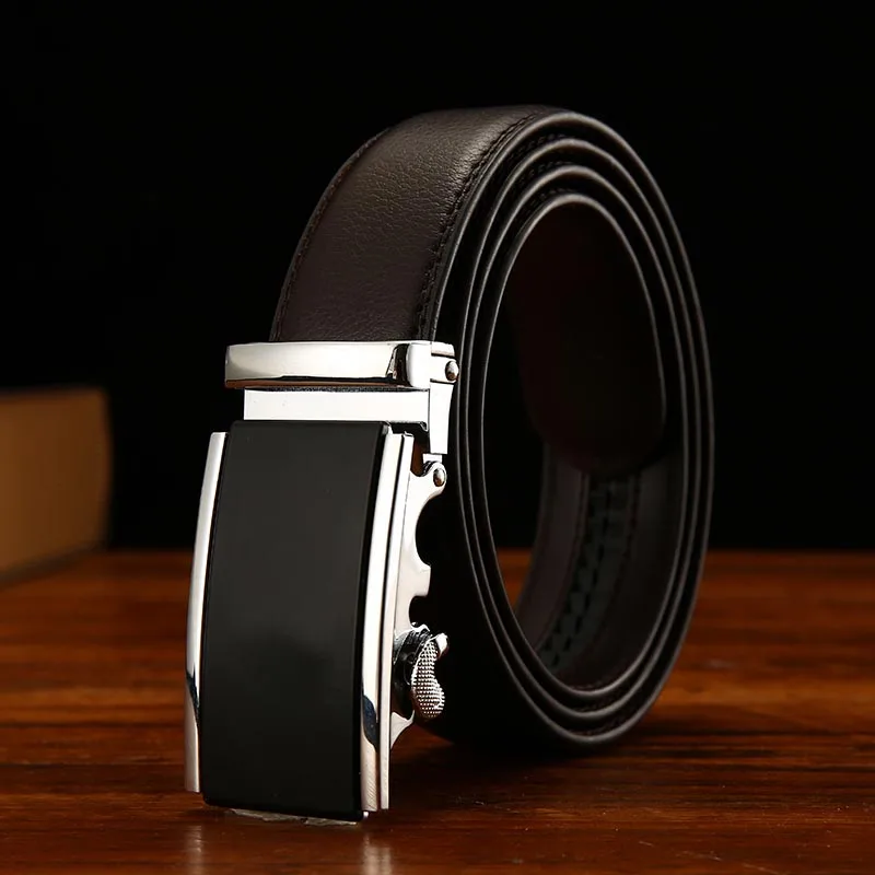 Silver buckle brown Мужские деловые ремни, кожаный поясной ремень, дизайнерская Автоматическая пряжка, мужской ремень, повседневные ремни для мужчин, пояс, высокое качество - Цвет: Silver buckle brown
