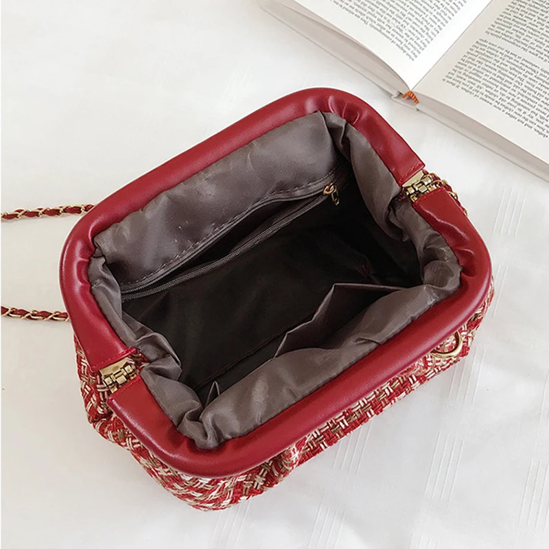 Fashion Women Knitting Bag Female Winter Casual Chain Shoulder Bag Brand Luxury Designer Handbag High Quality England