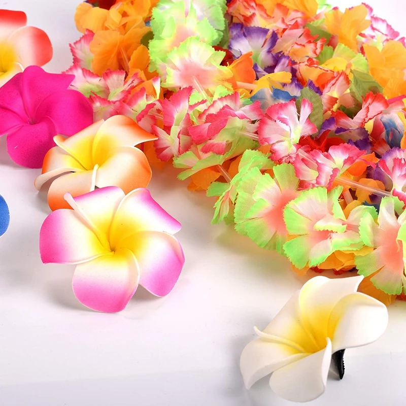 Гавайские Luau вечерние принадлежности-Гавайские Leis(36Ct) с Гавайскими цветами заколки для волос(16 шт), идеально подходит для ваших Гавайских луаус