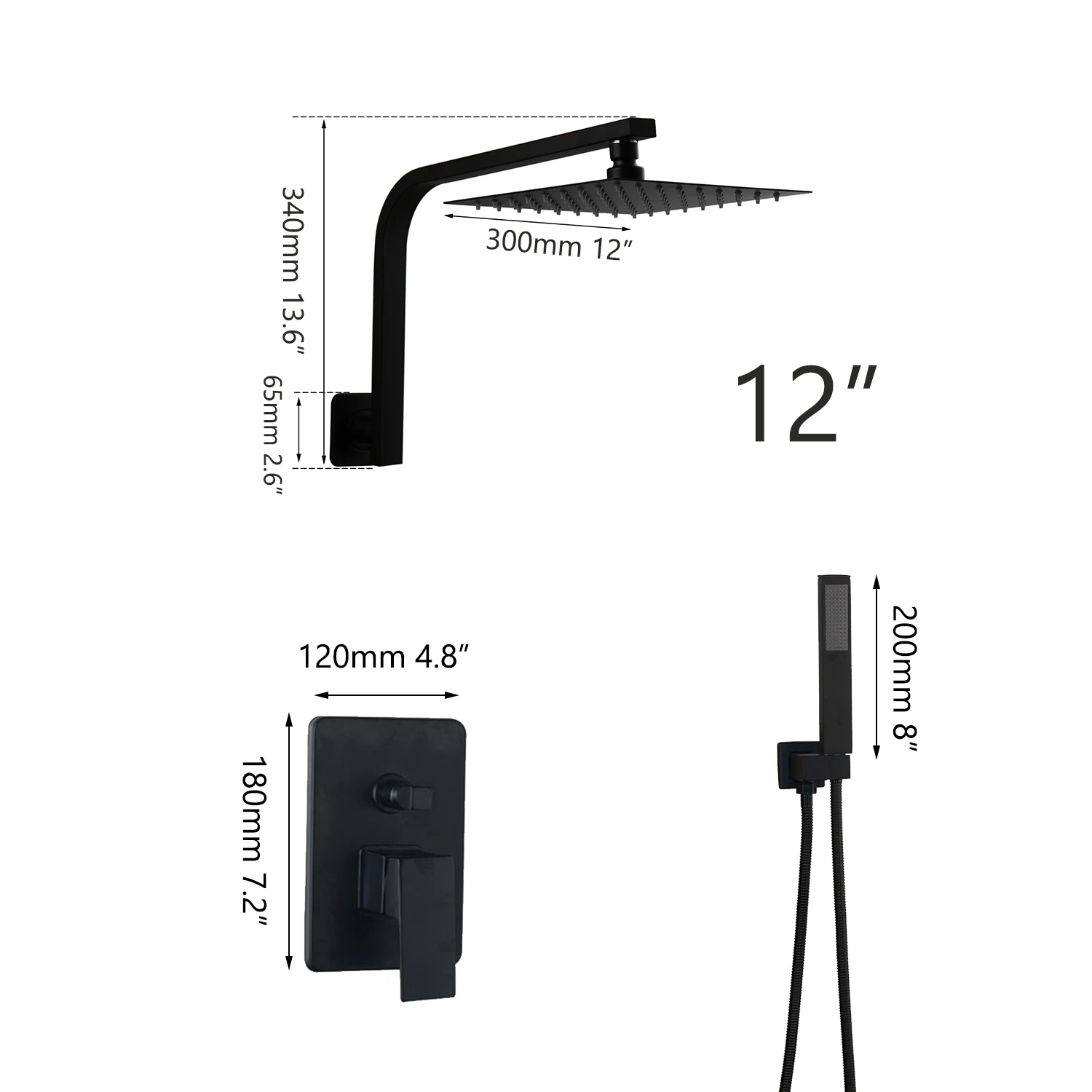 12 inch Shower A Monite матовый черный картина набор для душа Ультра-тонкий Насадки для душа настенный Ванная комната осадков смеситель для душа комплекты светодиодный насадки для душа и ручной - Цвет: 12 inch Shower A