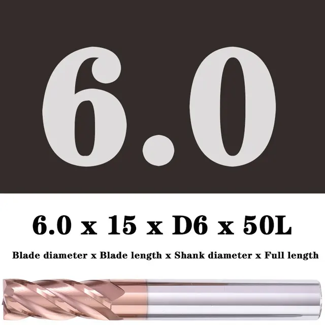 Milling Cutter Alloy Coating Tungsten Steel Tool Maching Hrc55 Endmill Milling Cutter Kit Milling Machine Tools cnc Router Bits 6.0x15XD6X50L