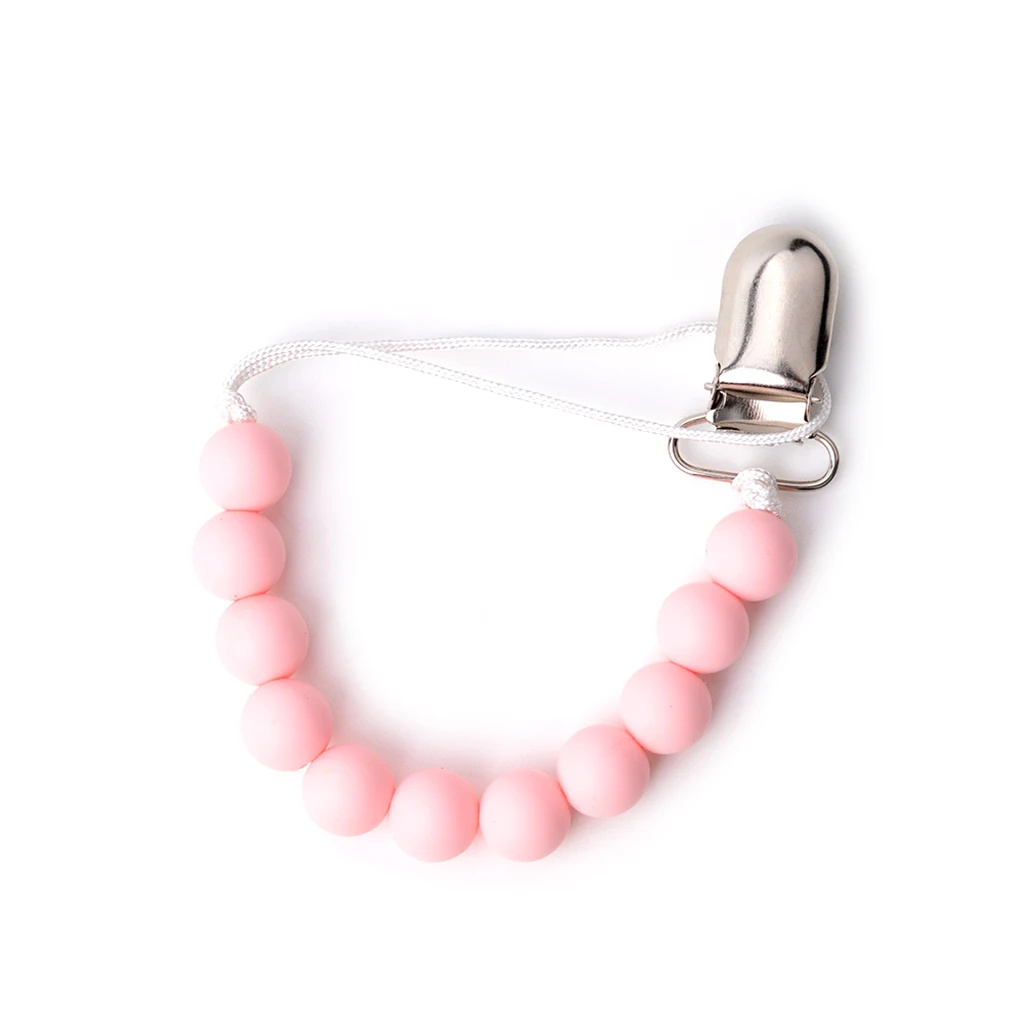 Pink Для маленьких мальчиков, соска для девочек, цепь, сплошной цвет, украшенная бисером, продукты для младенцев, силиконовые зажимы для сосков, анти-цепь - Цвет: Pink