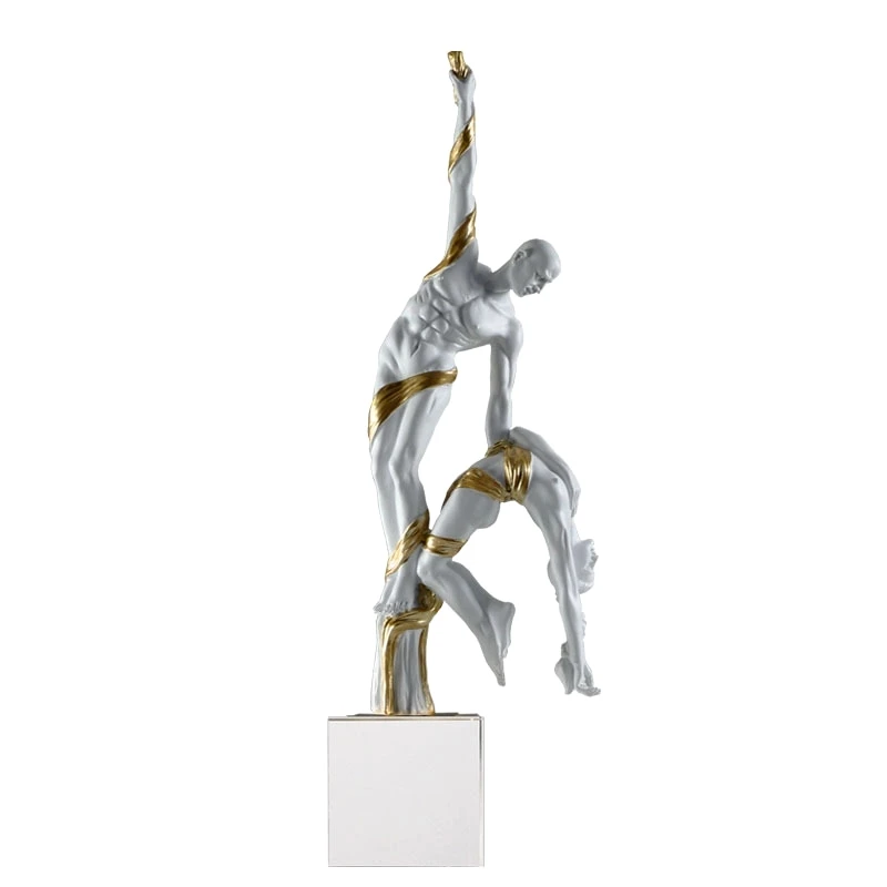 Artistic Resin Couple Acrobatics Sculpture Crystal Base Aerialist