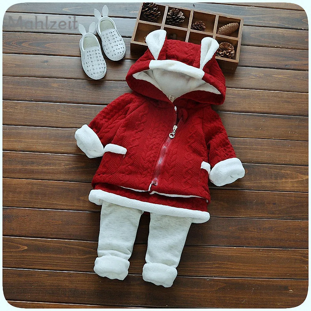 Winter new Children Korean style 2pc set warm outwear clothes for 6-36M baby girl Kids thick warm coat+ skirt pant suit