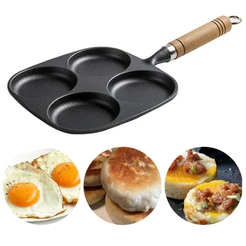 

Cast Iron Flat Design Pancake Pot Non Stick Frying Pan Uncoated Egg Mold Cookware Breakfast Four Hole Cooking Home Kitchen