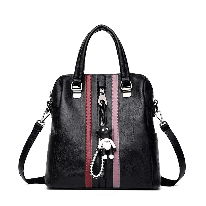 

Backpack Women's 2017 New Style Backpack Korean-style Contrast Color Versatile Soft Leather Dual Purpose Shoulder Travel Casual