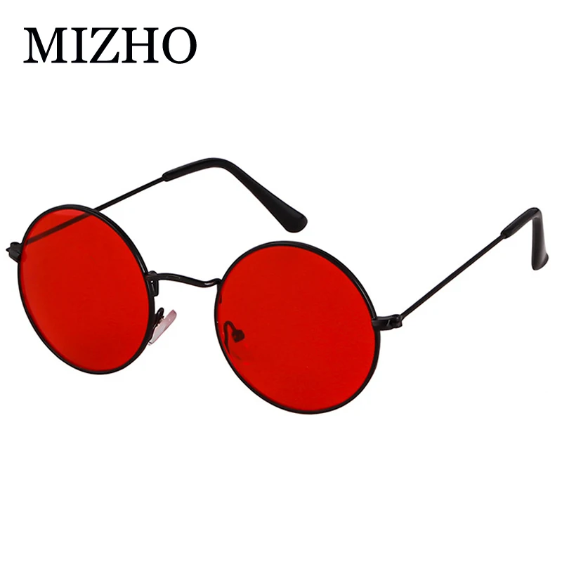 Мужские и женские Винтажные Солнцезащитные очки MIZHO красные круглые с цветными металлическими линзами в
