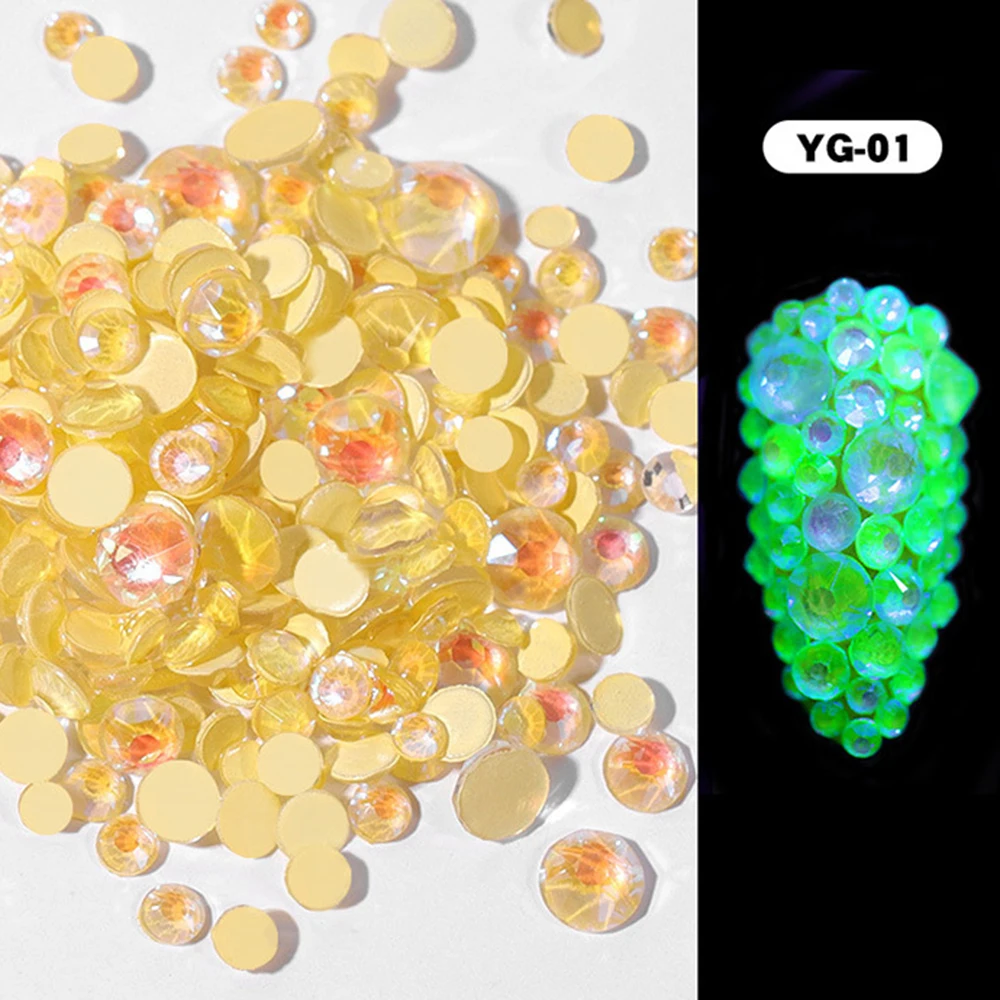 Стикер для ногтей смешанный размер светящийся хрустальный дизайн ногтей украшения из страз ФЛУОРЕСЦЕНТНОЕ свечение в темноте 3D Блестящий алмаз драгоценный камень - Цвет: YG