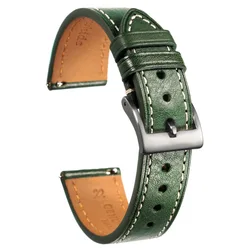 HEMSUT Italian Cowhide Vintage Soft Leather Watch Band with Quick Release for 22mm (119GRN)