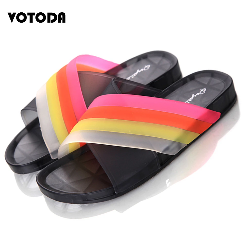 

Summer Jelly Shoe Slide Women Slipper Rainbow Cross Candy Color Sandal Woman Holiday Beach Flip Flop Outdoor Home Travel Slipper