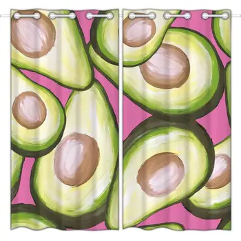 

Hommomh blackout curtains (2 panels) top buttonhole curtain oil painting green fruit avocado pattern