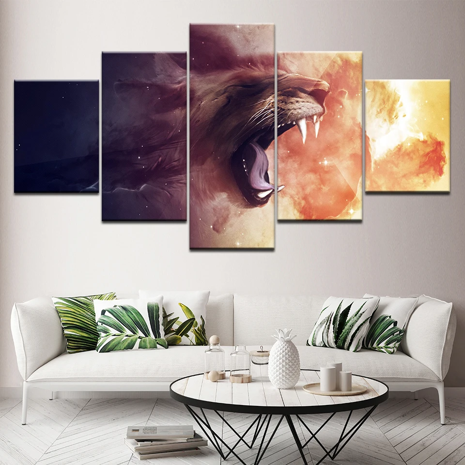 Angry Wolf 5 Piece HD Wallpapers Art Canvas Print Modern Poster Modular Painting for Living Room Home Decor | Дом и сад