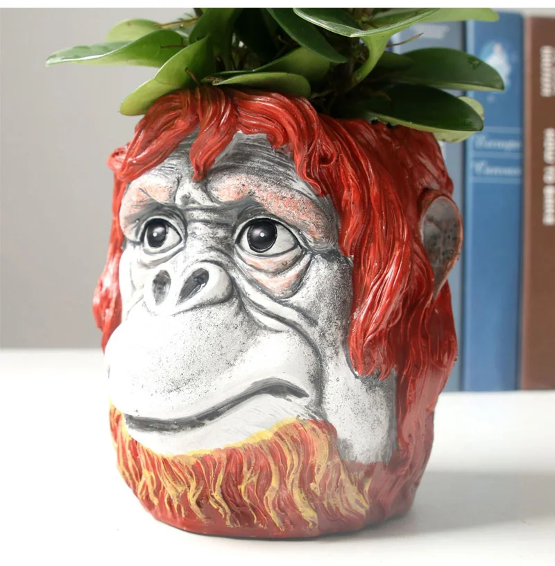 Strongwell Monkey Head Flower Pot Container Garden Apes Head Figurine Garden Planter Pot Desktop Home Decoration Birthday Gift