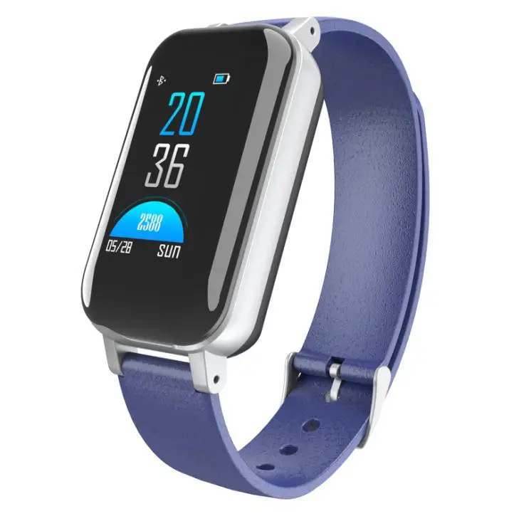 T89 Смарт часы с Bluetooth наушники Фитнес браслет кровяное давление пульсометр спортивный автоматизированный браслет часы для мужчин и женщин - Цвет: Синий