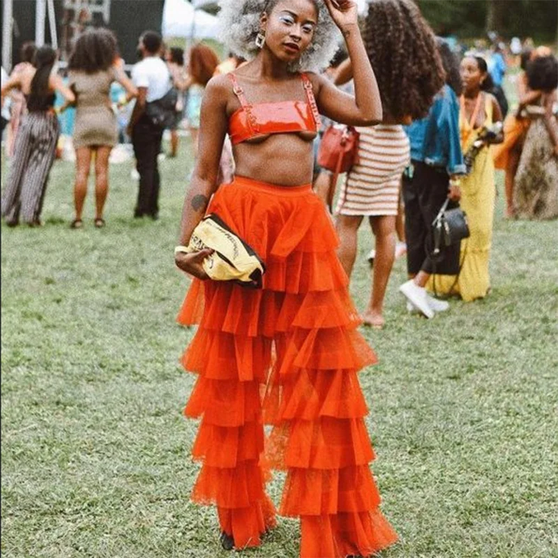 Fashion Orange Ruffles Tiered Tulle 