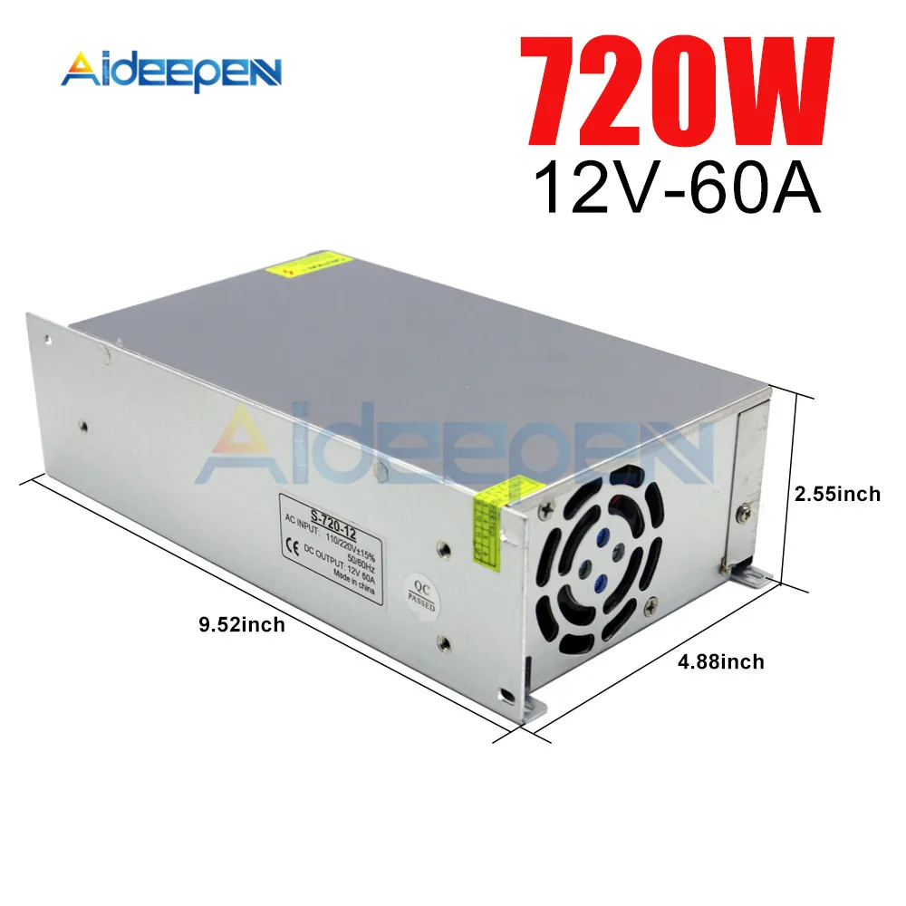 

12V 60A 720W Switching Power Adapter 12V 60A 720 Watts Voltage Converter Regulated Switch Power Supply for LED