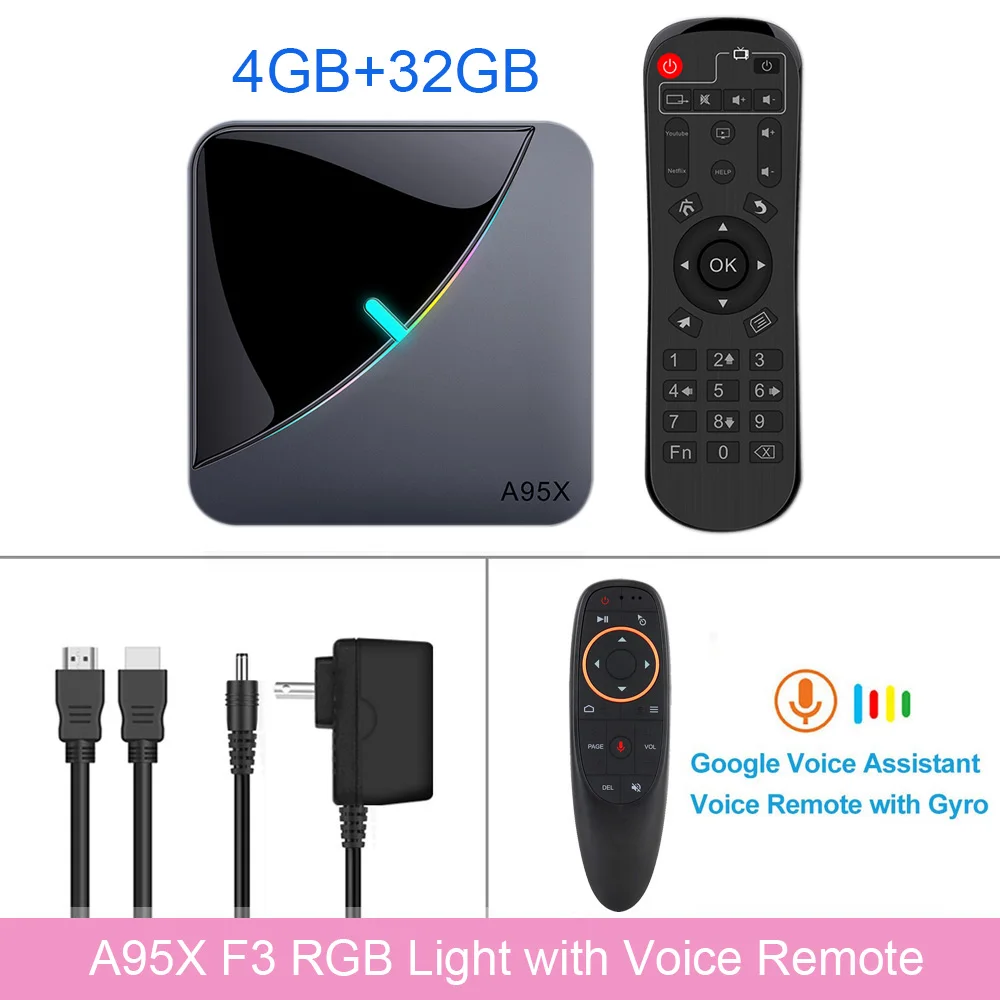 ТВ-приставка LEMADO A95X F3 Android 9,0 Amlogic S905X3 8K Netflix 4G 64G HDMI 2,0 2,4G& 5G wifi USB 3,0 RGB светильник Android tv Box - Color: 4G 32G G10