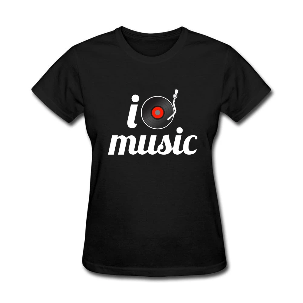 Женская художественная футболка с надписью I Love Music женская фиолетовая круглым