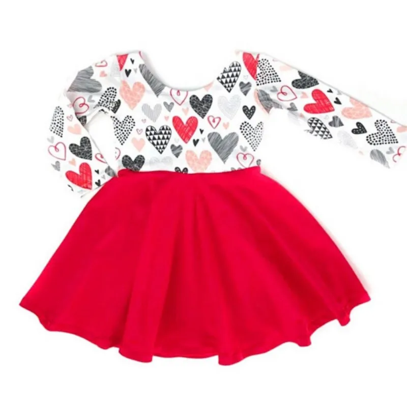 

2020 WEIXINBUY Spring Autumn Kids Casual Floral Pattern Girl Heart Print Cotton Dress