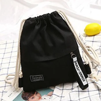 

2020 New Women Casual Canvas Drawstring Backpack Men Solid Color Letter Pattern Bag Drawing Straps Closure Fashion Outdoor Bag