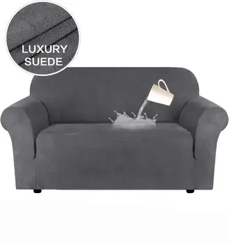 

Suede Fabric Chair Cover Sofa Slipcover Couch Covers Velvet Plush Soft High Stretch Furniture Protector Anti-Slip Foams 1 Piece