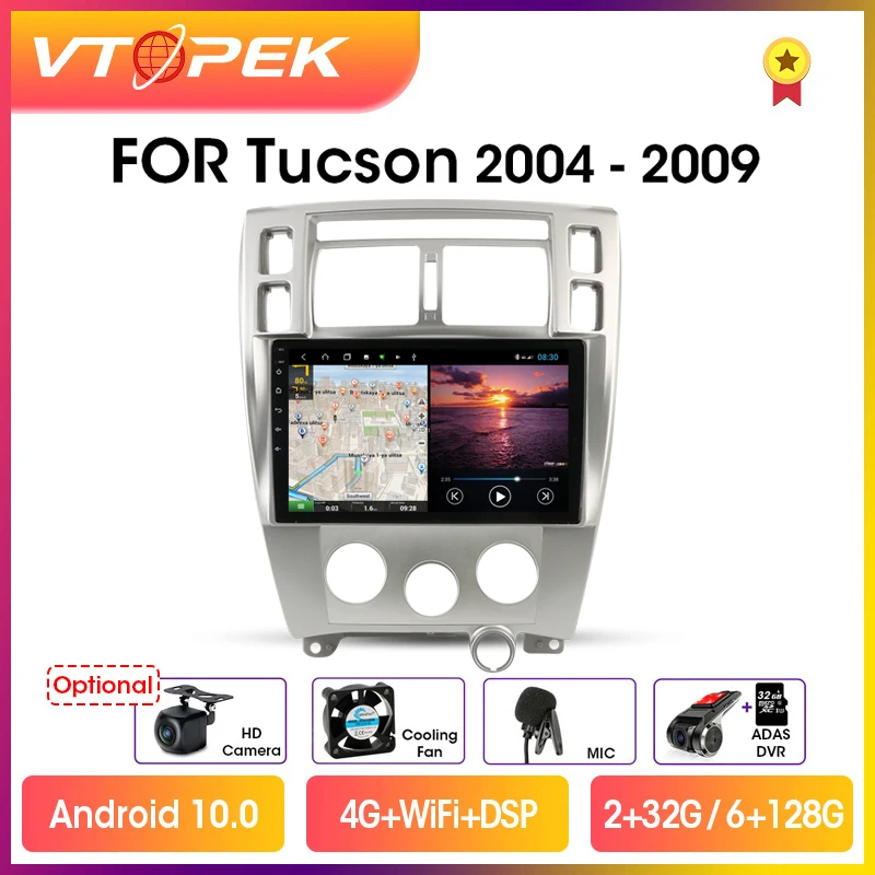 Автомагнитола Vtopek для Hyundai Tucson мультимедийный видеоплеер на Android 10 экран 1 дюйма 4G