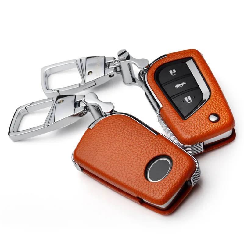 Orange with keyring Брелок из воловьей кожи чехол для автомобильных ключей чехол для Toyota RAV4 Crown eiz YARIS Highlander Lewin Corolla Camry MARK X VIOS брелок - Название цвета: Orange with keyring