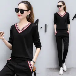 Conjunto de dos piezas formado por Top y pantalones para mujer, chándal femenino de talla grande, moda coreana, Otoño, 2021