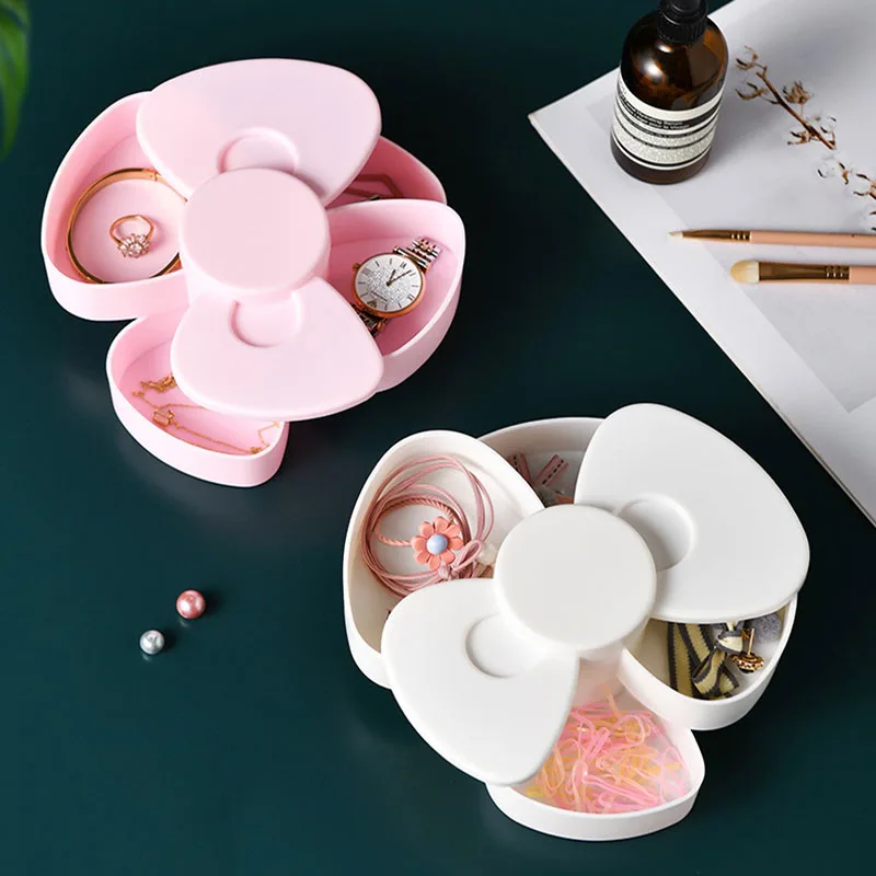 

Bow 360 Degree Rotating Makeup Organizer Double Rotating Jewelry Display Case Cosmetic Organizer Plastic Box Drawer Organizer