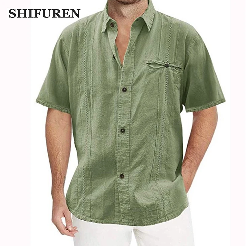 

SHIFUREN Summer 2020 Men Short Sleeve Casual Button Down Shirts Soft Breathable camisas hombre Streetwear Tops Plus Size M-XXXL