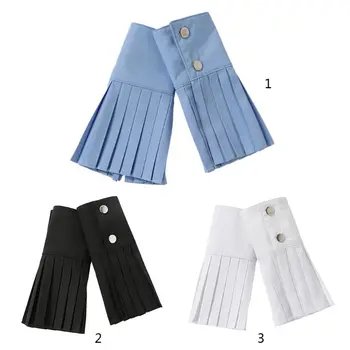 

Fashion Women Decorative Wrinkled Pleated Fake Trumpet Sleeve Lady Casual Solid Color Sunscreen Long Flared Cuffs